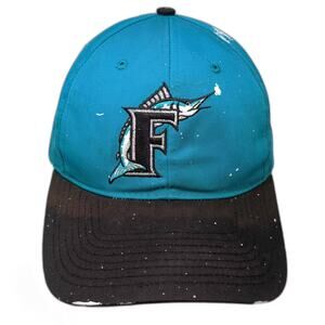 MLB Florida Marlins Twins Snapback Blue Black Paint Splatter Hat One Size